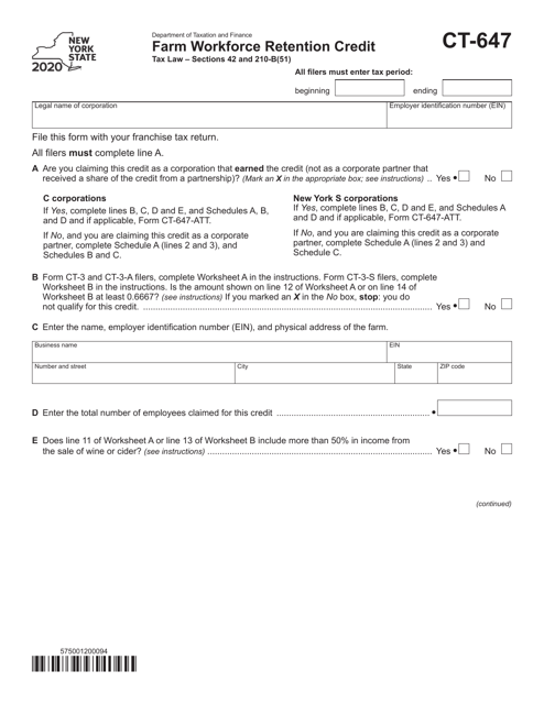 Form CT-647 2020 Printable Pdf