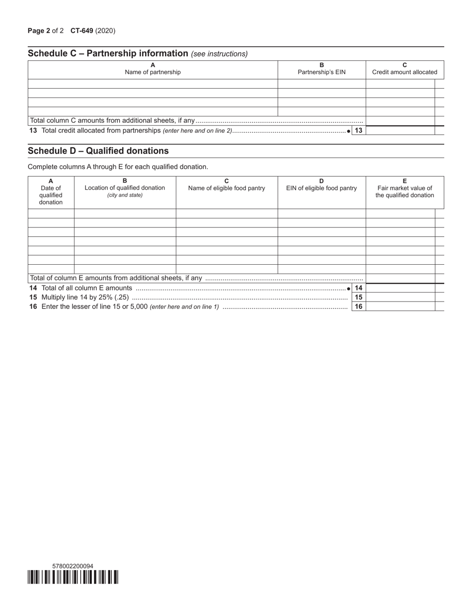 Form CT-649 Farm Donations to Food Pantries Credit - New York, Page 2