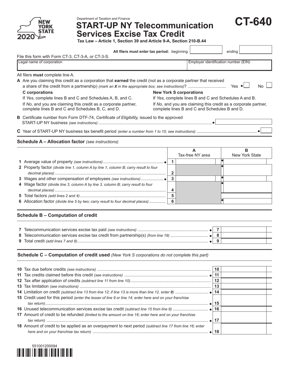 Form CT-640 Start-Up Ny Telecommunication Services Excise Tax Credit - New York, Page 1