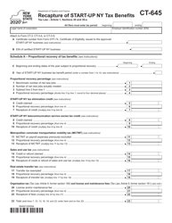 Document preview: Form CT-645 Recapture of Start-Up Ny Tax Benefits - New York