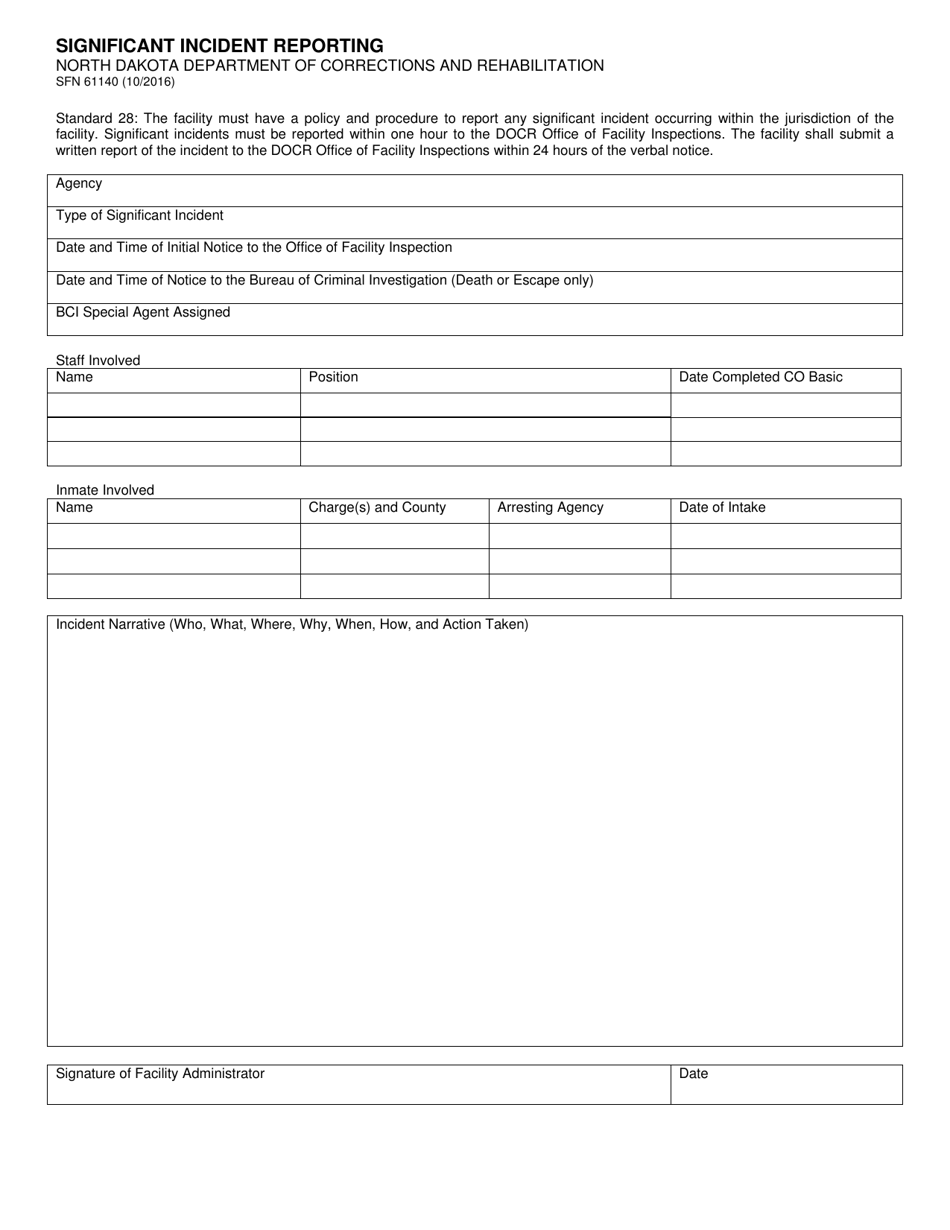 Form SFN61140 Significant Incident Reporting - North Dakota, Page 1