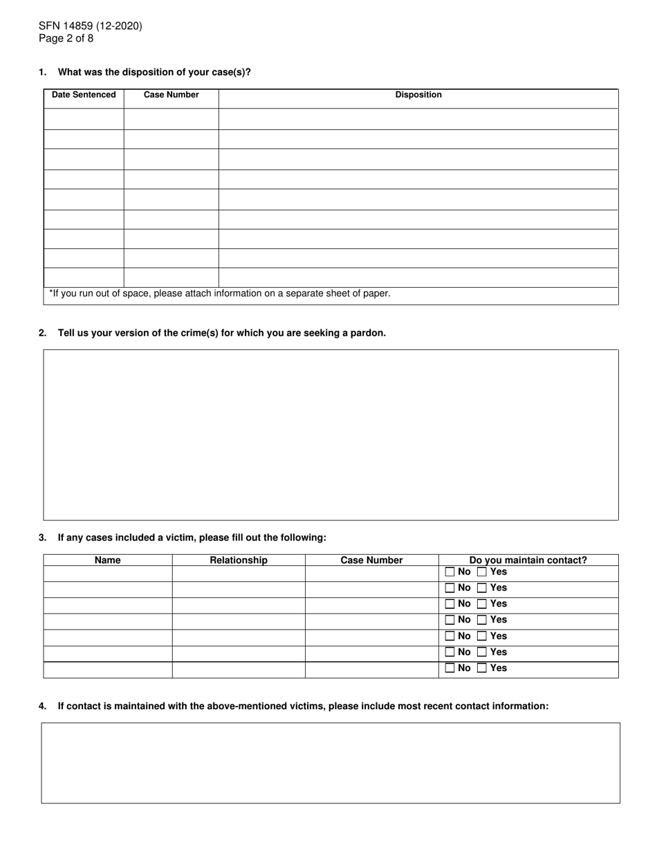 Form SFN14859 North Dakota Pardon Advisory Board Application - North Dakota, Page 2