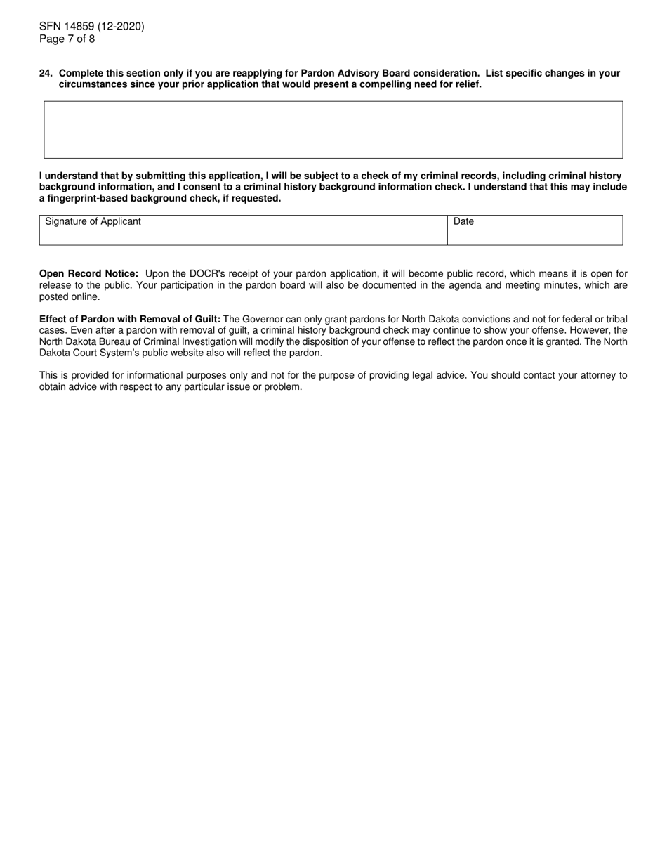 Form SFN14859 North Dakota Pardon Advisory Board Application - North Dakota, Page 7