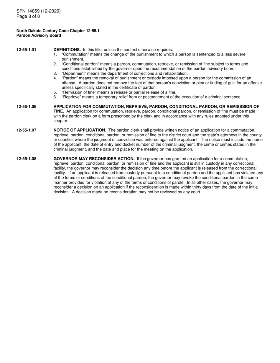 Form SFN14859 North Dakota Pardon Advisory Board Application - North Dakota, Page 8