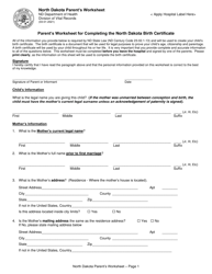 Parent&#039;s Worksheet for Completing the North Dakota Birth Certificate - North Dakota