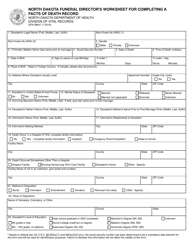 Document preview: Form SFN58647 North Dakota Funeral Director's Worksheet for Completing a Facts of Death Record - North Dakota