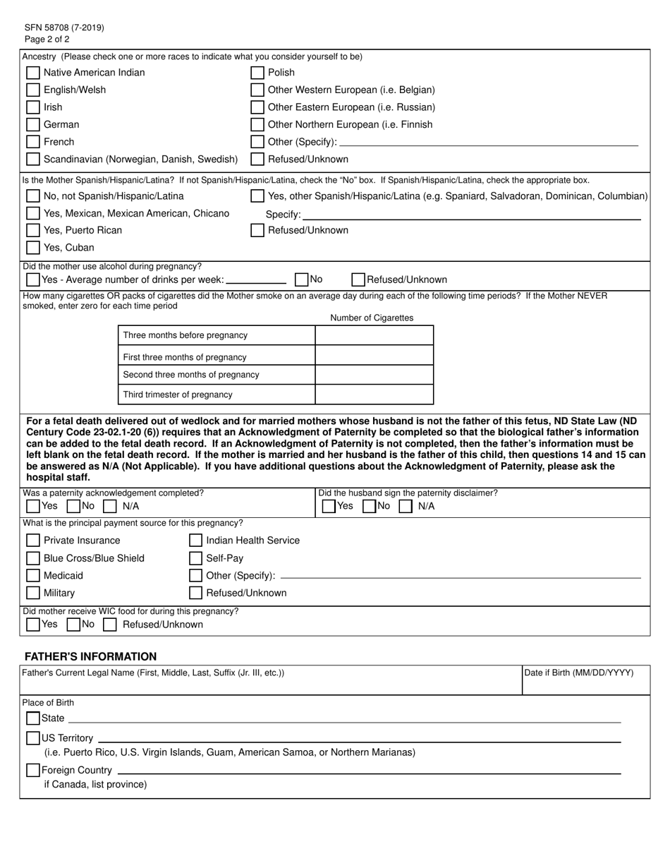 Form SFN58708 - Fill Out, Sign Online and Download Fillable PDF, North ...