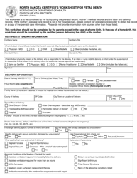 Form SFN58707 North Dakota Certifier&#039;s Worksheet for Fetal Death - North Dakota