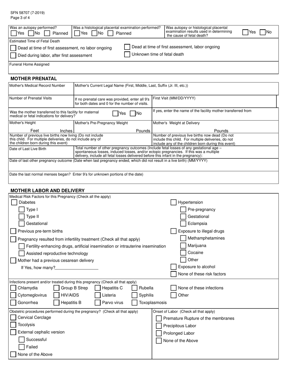 Form SFN58707 North Dakota Certifiers Worksheet for Fetal Death - North Dakota, Page 3