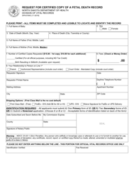 Document preview: Form SFN61643 Request for Certified Copy of a Fetal Death Record - North Dakota