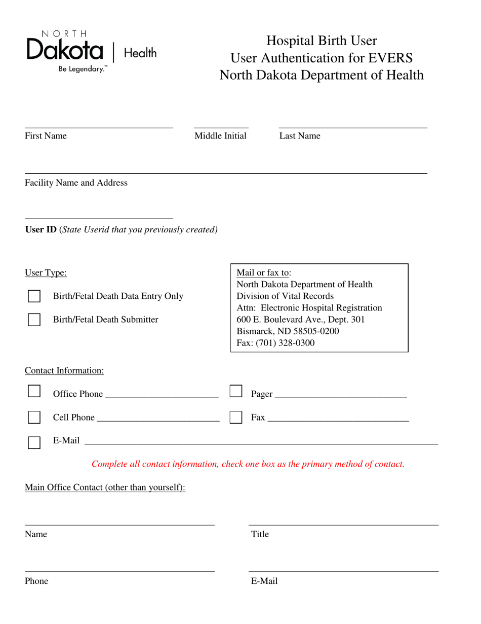 Hospital Birth User User Authentication for Evers - North Dakota, Page 1