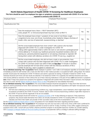Document preview: Covid-19 Screening for Healthcare Employees - North Dakota