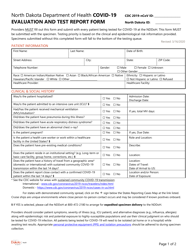 Document preview: Covid-19 Evaluation and Test Report Form - North Dakota