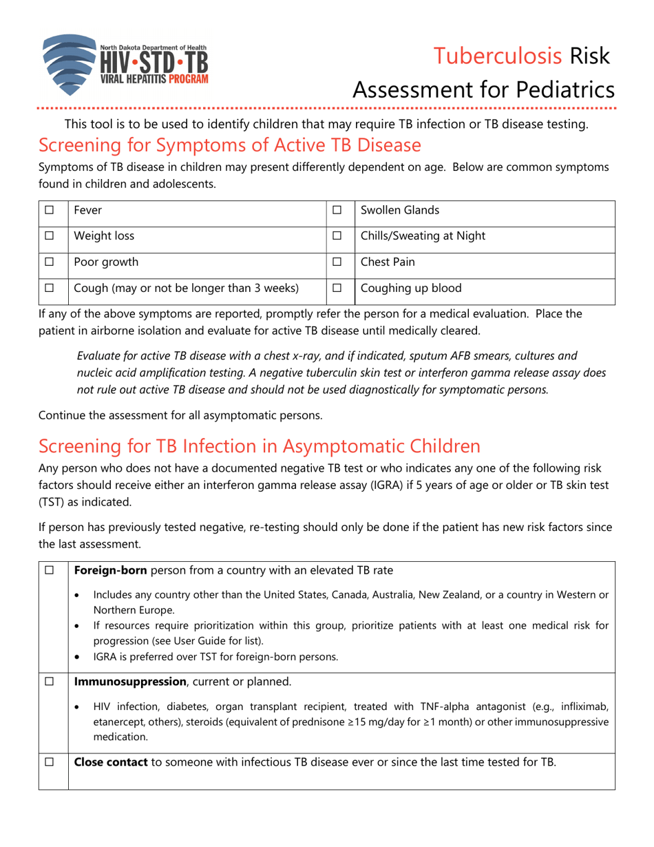 Tuberculosis Risk Assessment for Pediatrics - North Dakota, Page 1