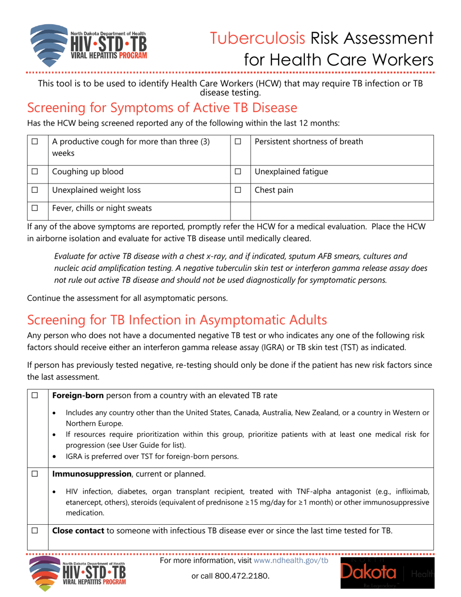 Tuberculosis Risk Assessment for Health Care Workers - North Dakota, Page 1