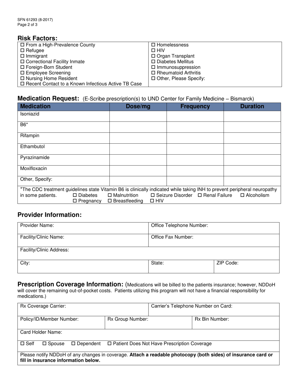 Form SFN61293 Request for Active Tb Medications - North Dakota, Page 2