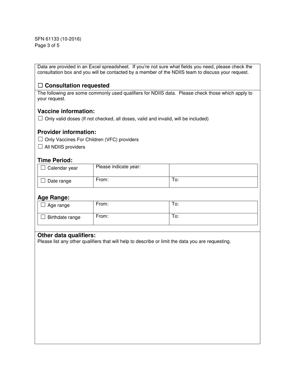 Form SFN61133 Ndiis Data Request Document - North Dakota, Page 3
