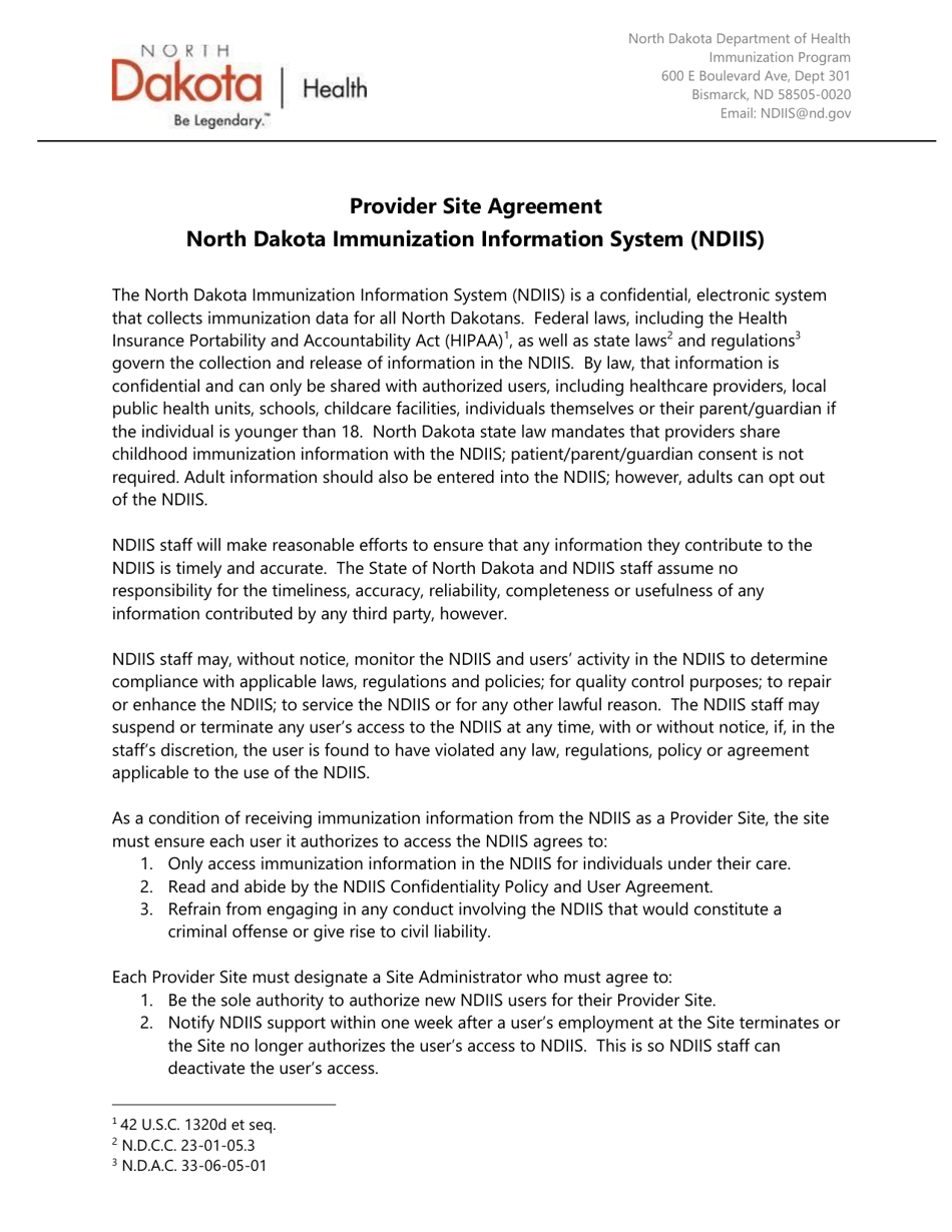 Provider Site Agreement - North Dakota, Page 1