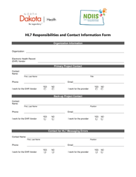 Hl7 Responsibilities and Contact Information Form - North Dakota