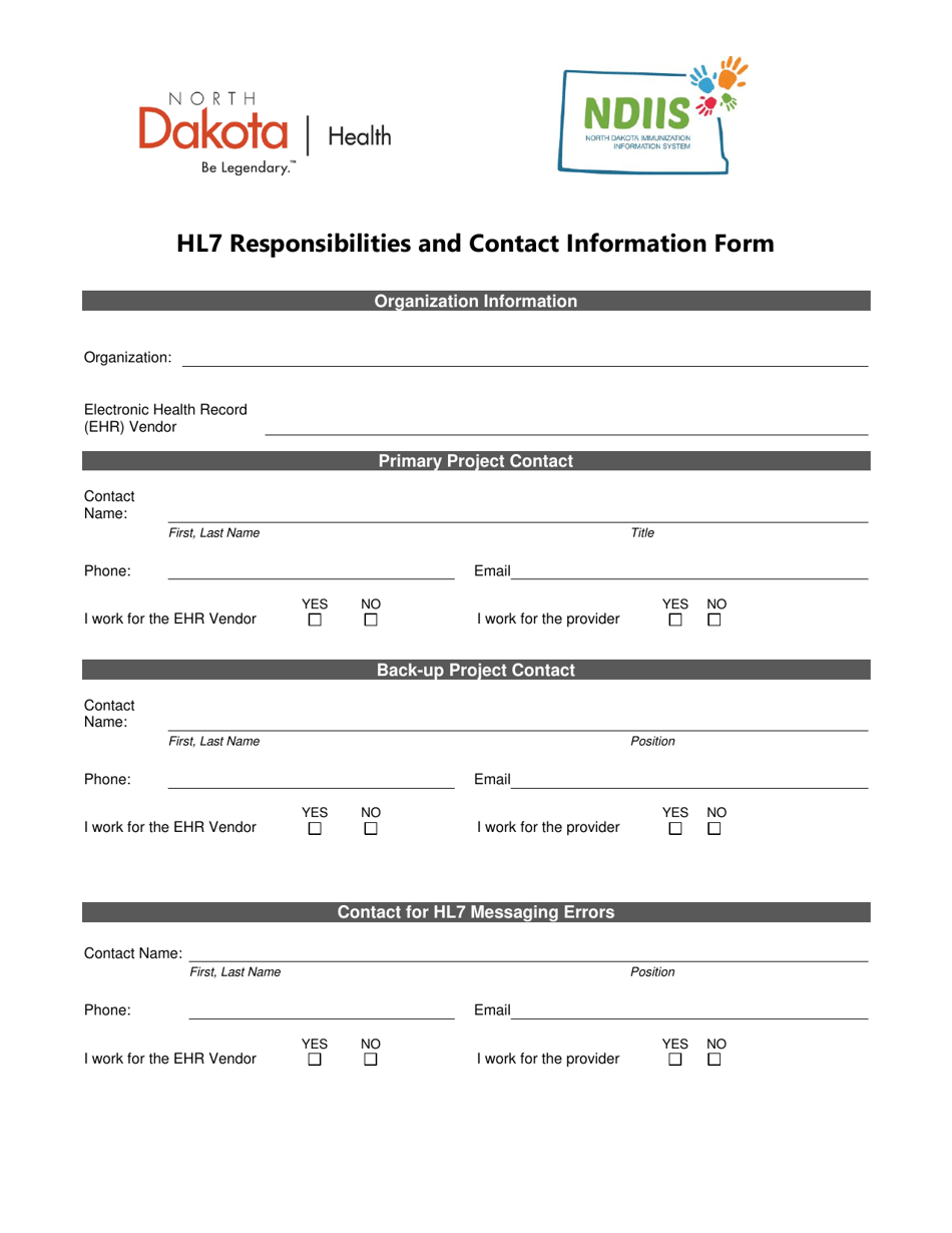 Hl7 Responsibilities and Contact Information Form - North Dakota, Page 1