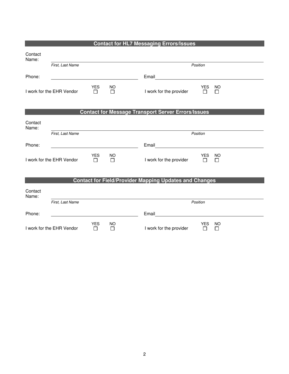 Hl7 Responsibilities and Contact Information Form - North Dakota, Page 2