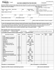 Document preview: Form SFN18385 Vaccine Administration Record - North Dakota
