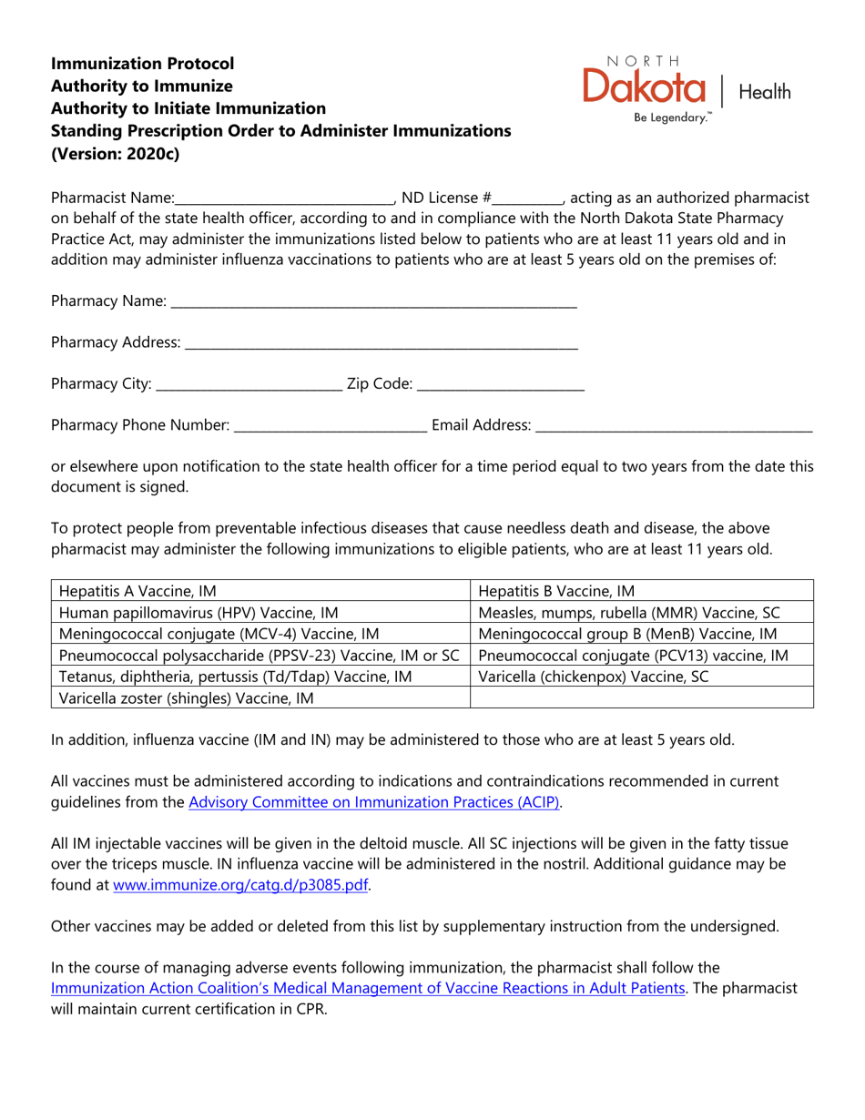 North Dakota Pharmacy Authority to Immunize Fill Out, Sign Online and
