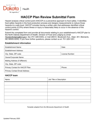 Document preview: Haccp Plan Review Submittal Form - North Dakota