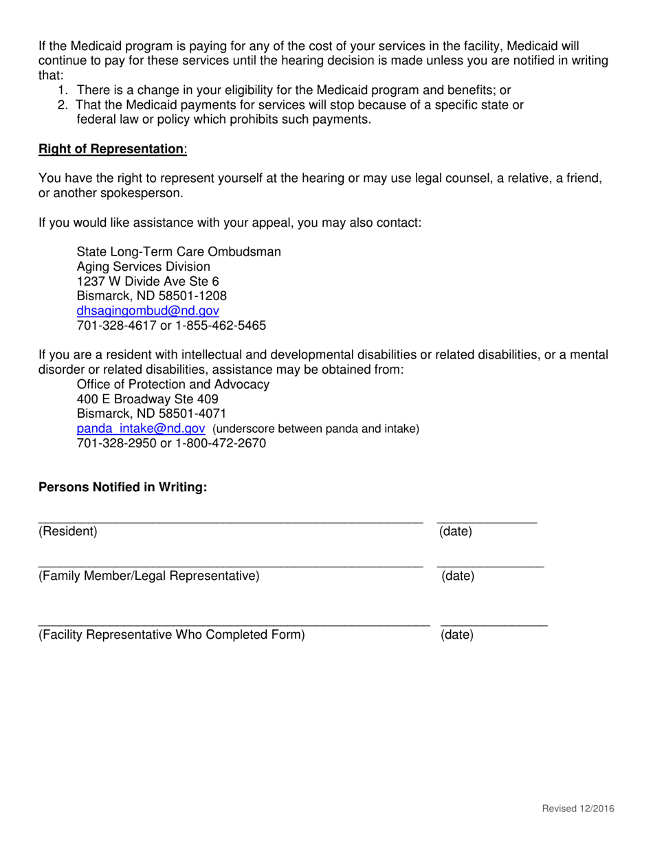 Swing Bed Notice of Transfer for Hospitalization - North Dakota, Page 2