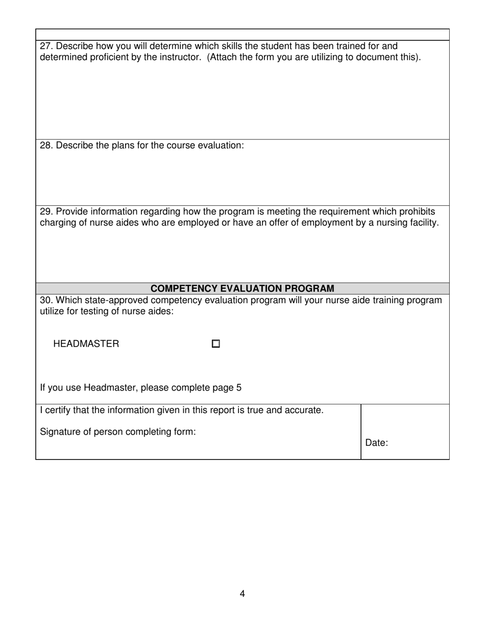 Nurse Aide Training Program Application for Approval - North Dakota, Page 4