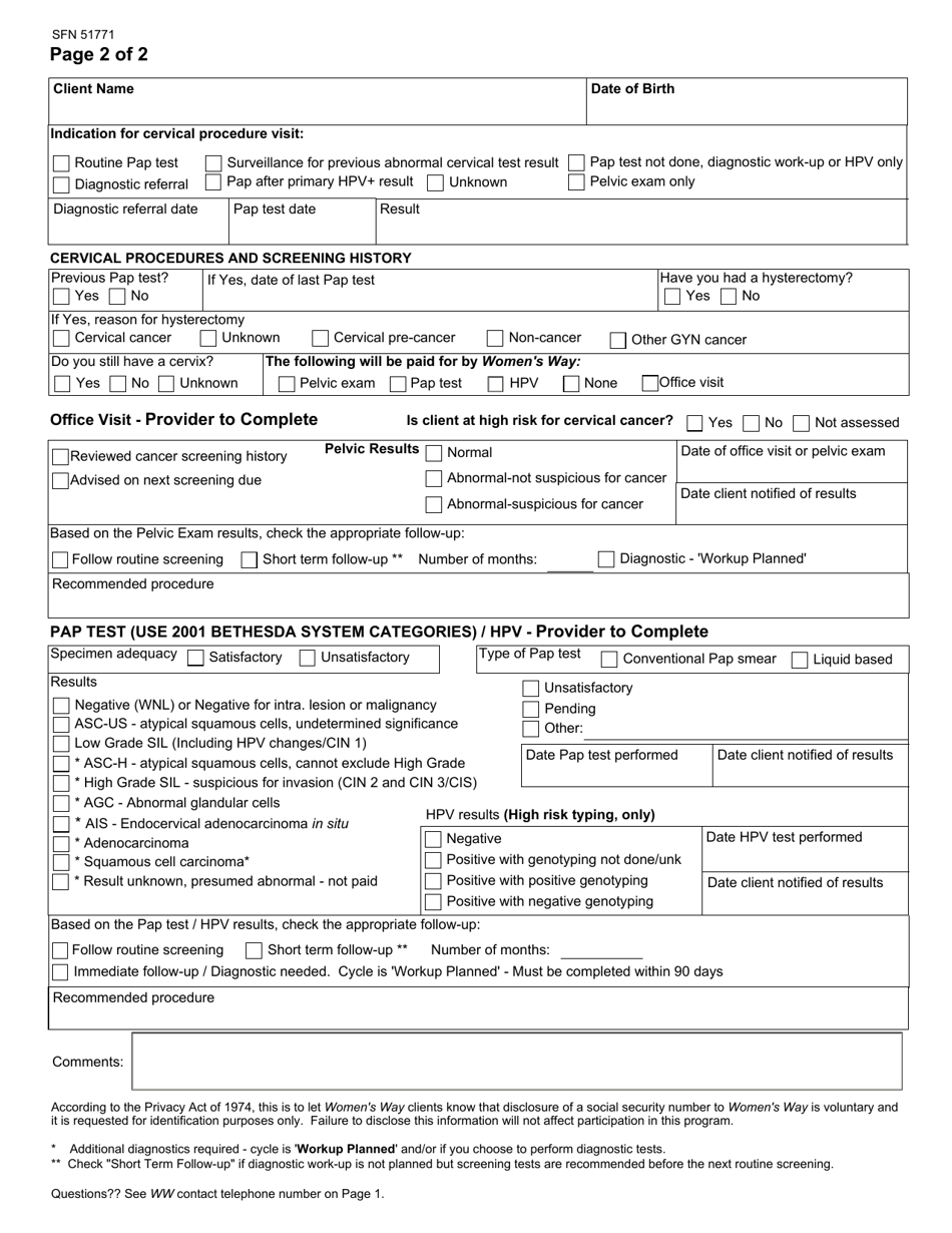 Form SFN51771 Womens Way Intake and Summary Visit - North Dakota, Page 2