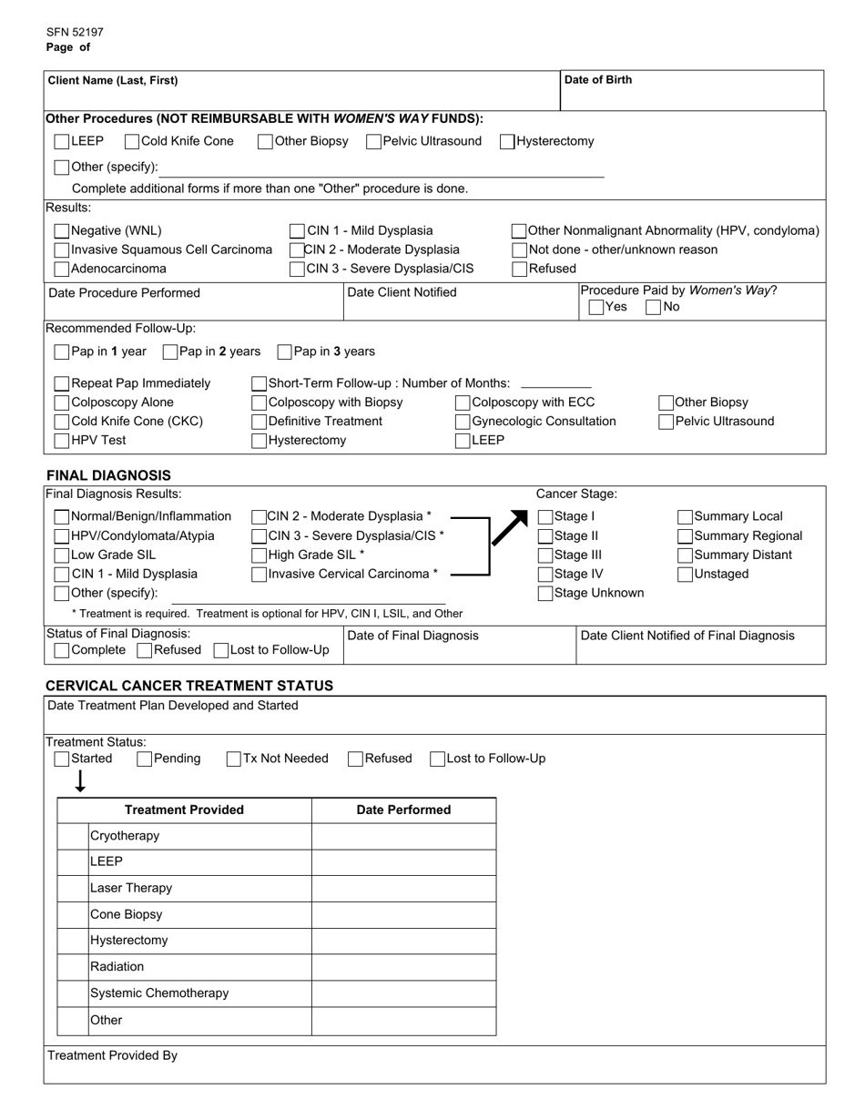 Form SFN52197 Womens Way Cervical Diagnostic Results - North Dakota, Page 2