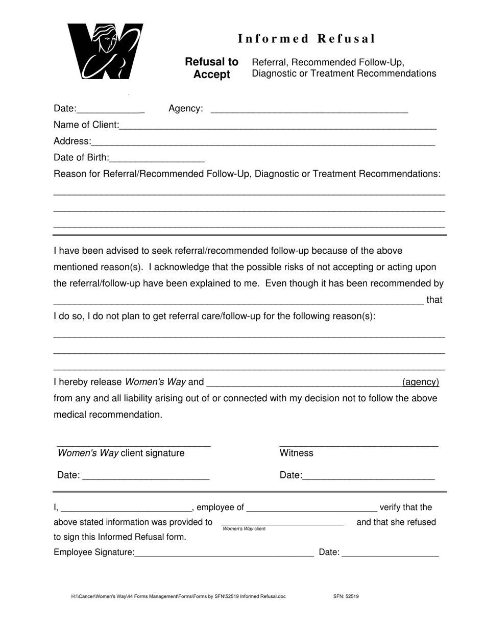 Form SFN52519 Informed Refusal - North Dakota, Page 1