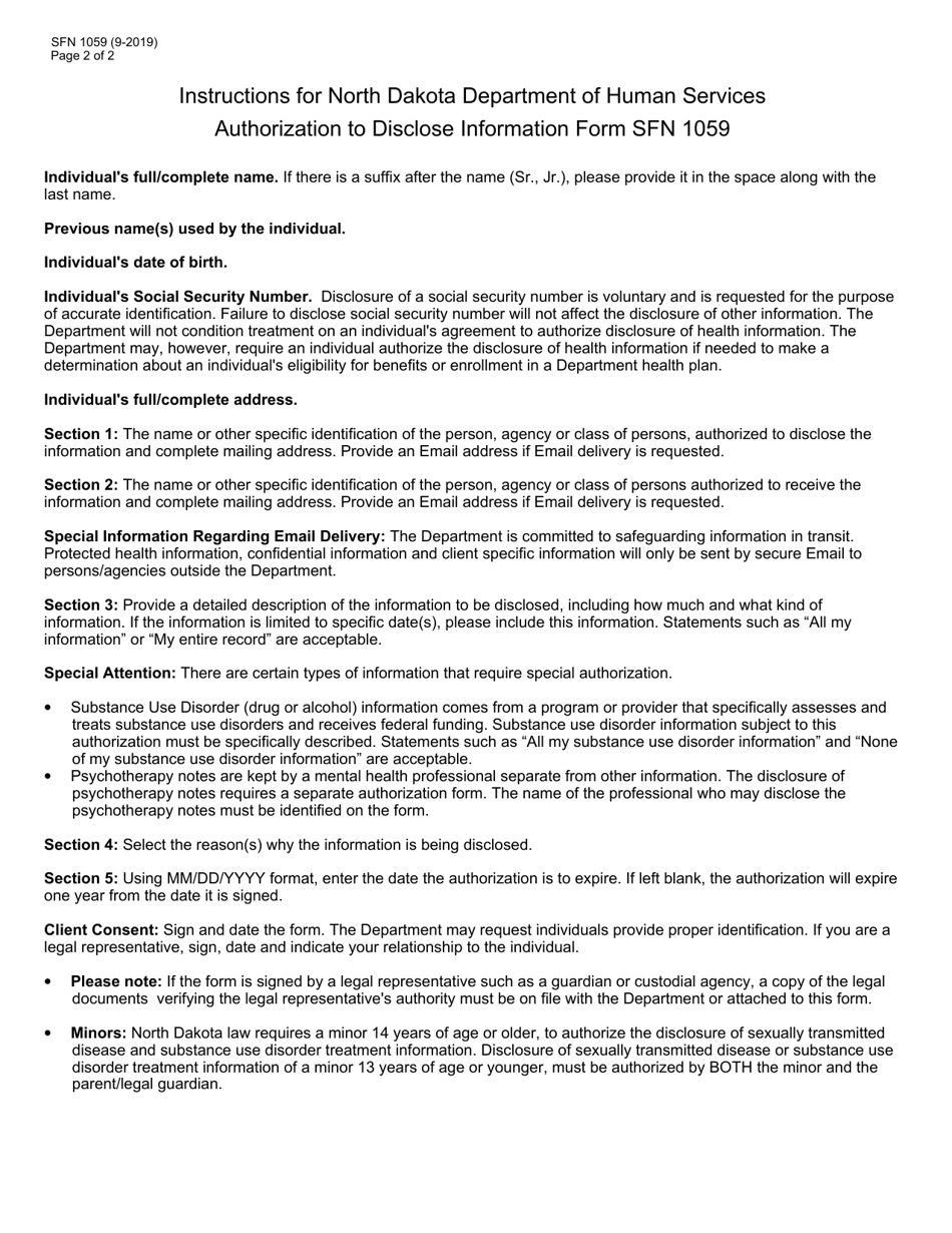 Form SFN1059 Authorization to Disclose Information - North Dakota, Page 2