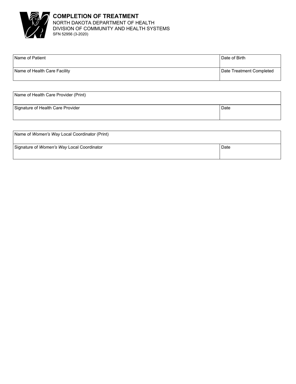 Form SFN52956 Completion of Treatment - North Dakota, Page 1