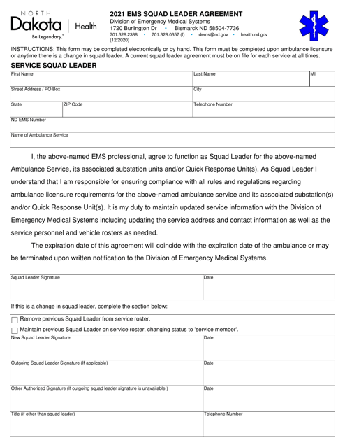 EMS Squad Leader Agreement - North Dakota, 2021