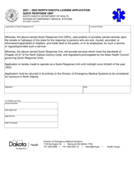 Form SFN60841 &quot;North Dakota License Application - Quick Response Unit&quot; - North Dakota
