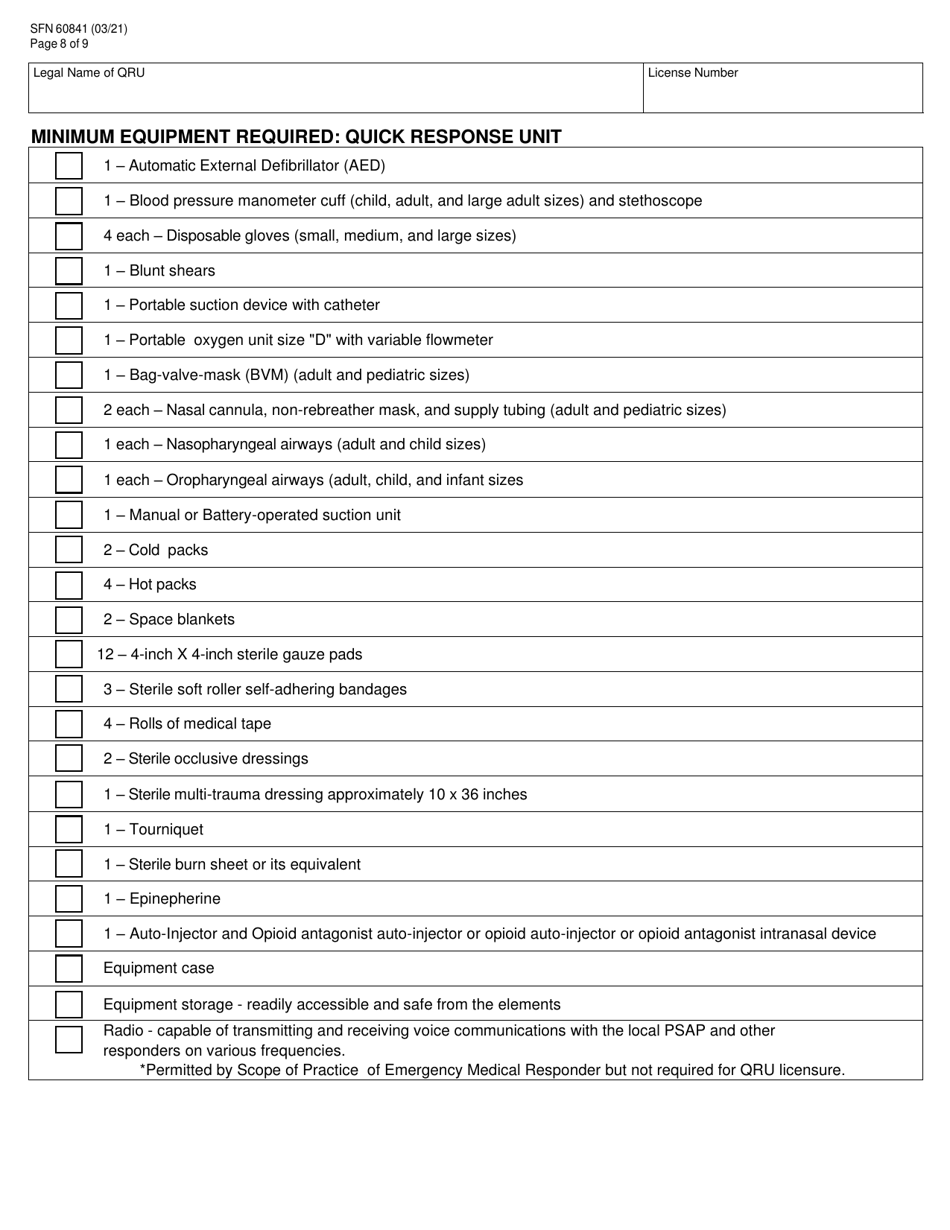 Form SFN60841 North Dakota License Application - Quick Response Unit - North Dakota, Page 8