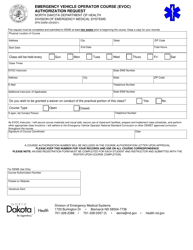 Form SFN53359 &quot;Emergency Vehicle Operator Course (Evoc) Authorization Request&quot; - North Dakota