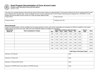 Form SFN59171 &quot;Grant Program Documentation of Force Account Labor&quot; - North Dakota