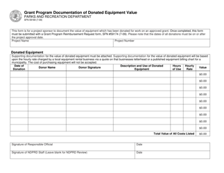Form SFN59169 &quot;Grant Program Documentation of Donated Equipment Value&quot; - North Dakota