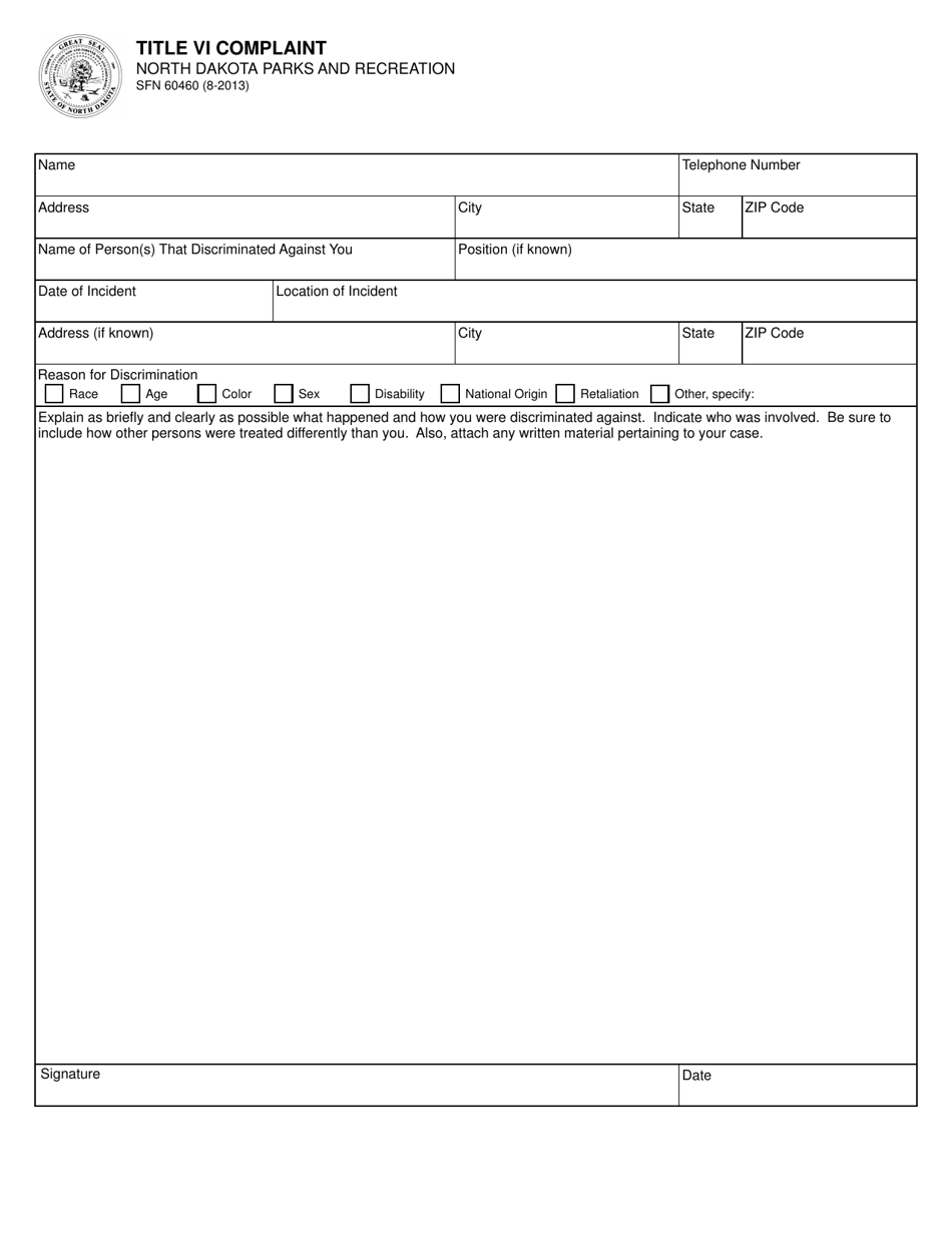 Form SFN60460 Title VI Complaint - North Dakota, Page 1