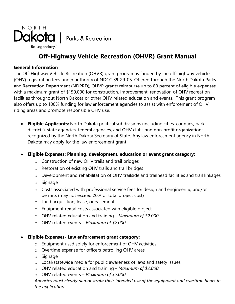 Off-Highway Vehicle Recreation Grant Application - North Dakota, Page 1