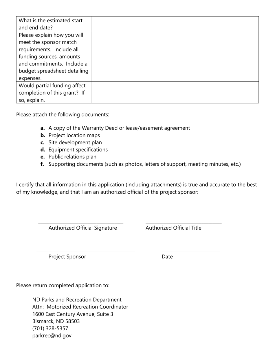 Off-Highway Vehicle Recreation Grant Application - North Dakota, Page 9