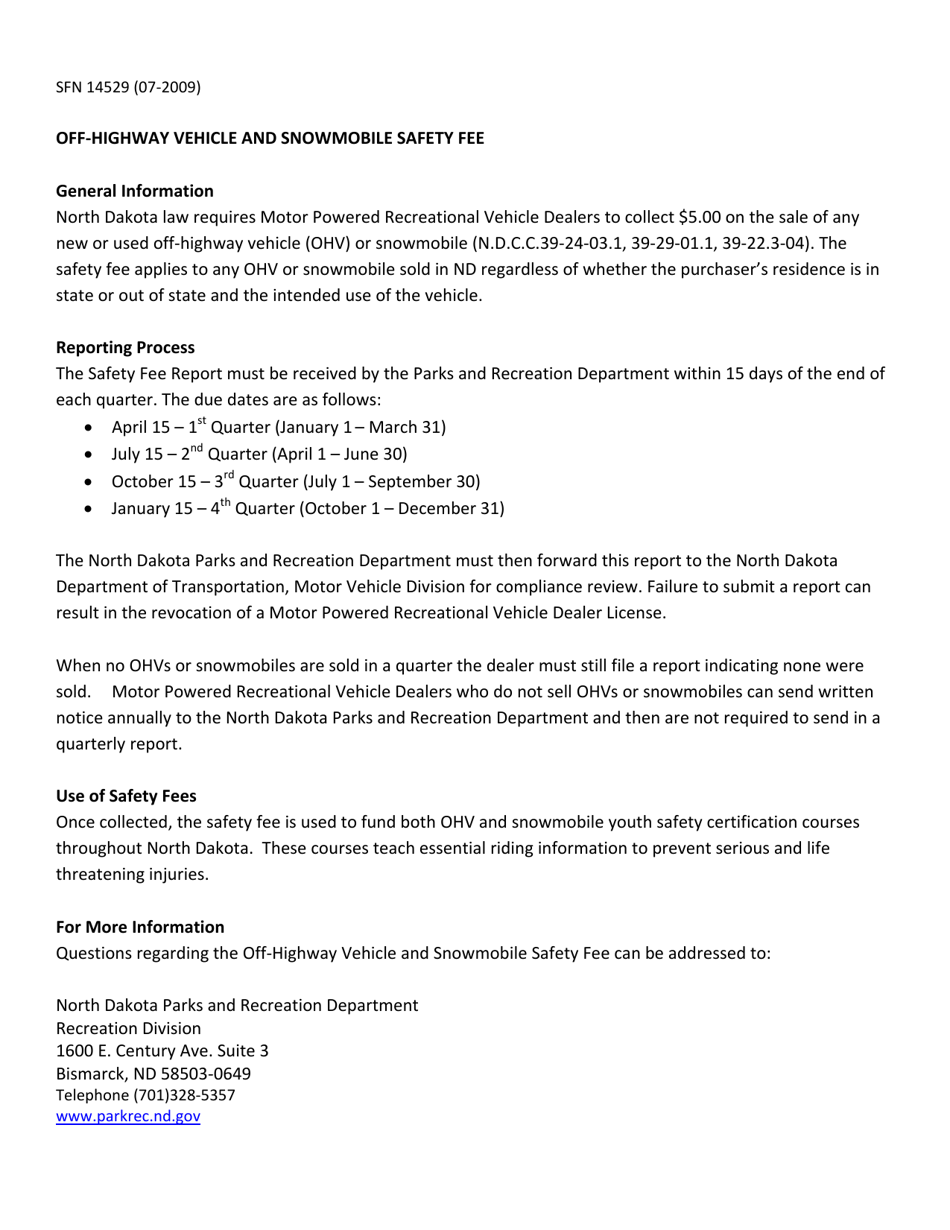 Form SFN14529 Dealer Report: Off-Highway Vehicle and Snowmobile Safety Fee - North Dakota, Page 2