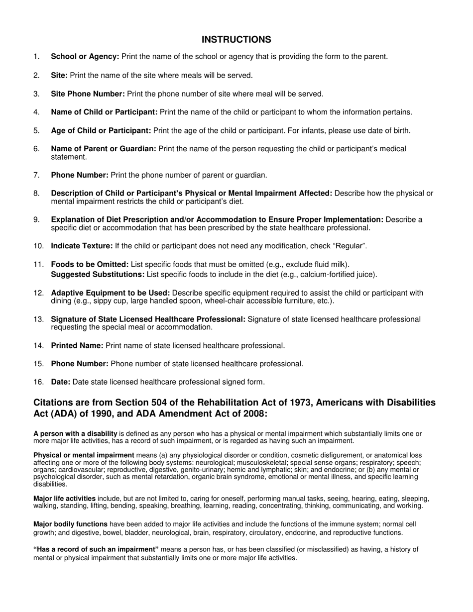 Medical Statement to Request School Meal Modification - North Dakota, Page 2