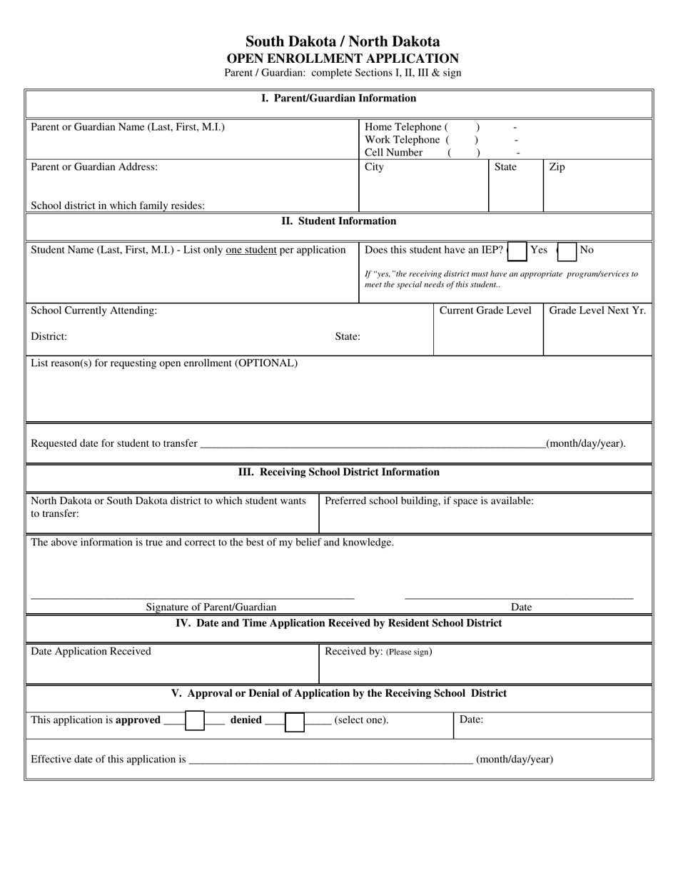 North Dakota South Dakota/North Dakota Open Enrollment Application Fill Out, Sign Online and