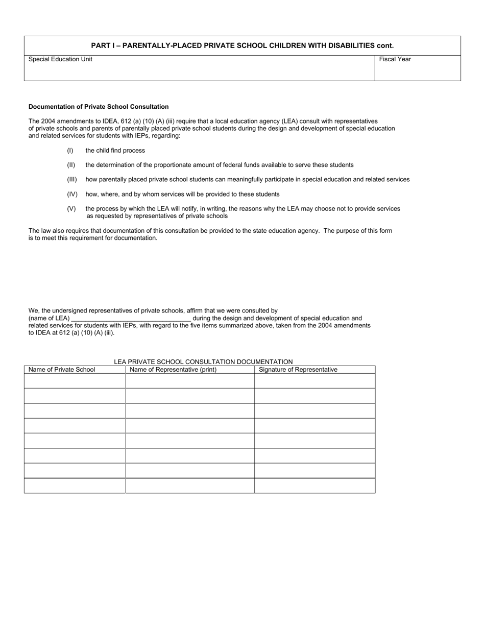 Documentation of Private School Consultation - North Dakota, Page 1