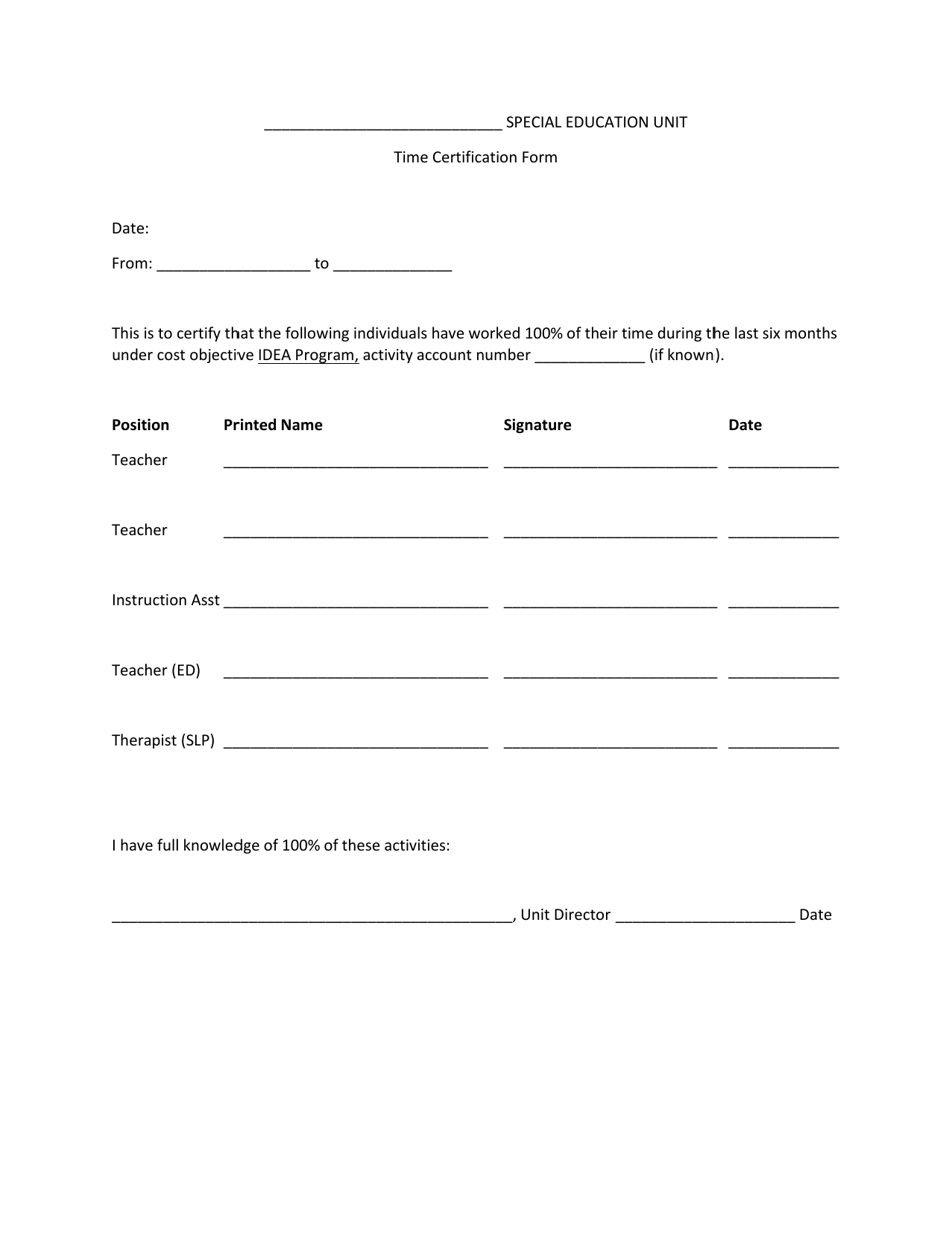 Time Certification Form - North Dakota, Page 1