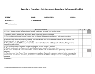 Document preview: Procedural Compliance Self-assessment (Procedural Safeguards) Checklist - North Dakota